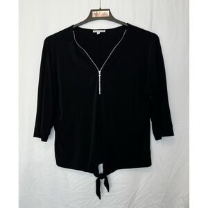 Notations Women's Size XL Black 3/4 Sleeve 1/4 Silver Zipper Blouse-Poly&Spandex